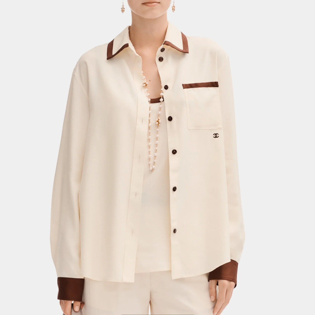 Long Sleeved Shirt In Silk Light Yellow And Burgundy Chanel оригінал – Купити в Україні – боковий вид