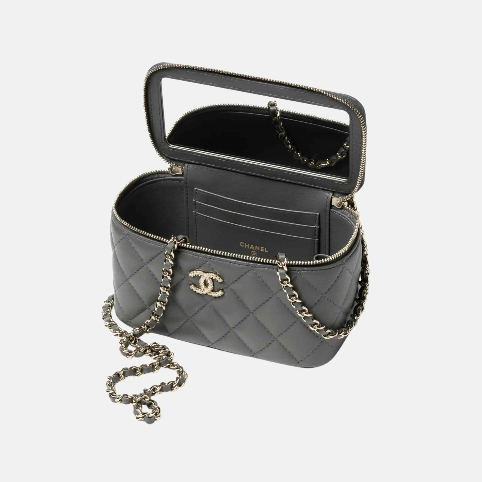 Оригінальна Long Vanity Case With Chain In Lambskin And Rhinestones Chanel – вид ззаду