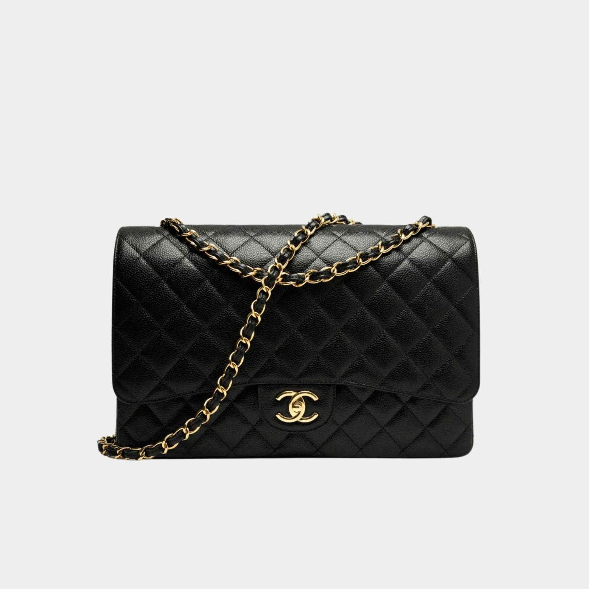 Maxi Classic Handbag Grained Calfskin Gold Tone Metal Black Chanel – Гарантія оригінальності – боковий вид