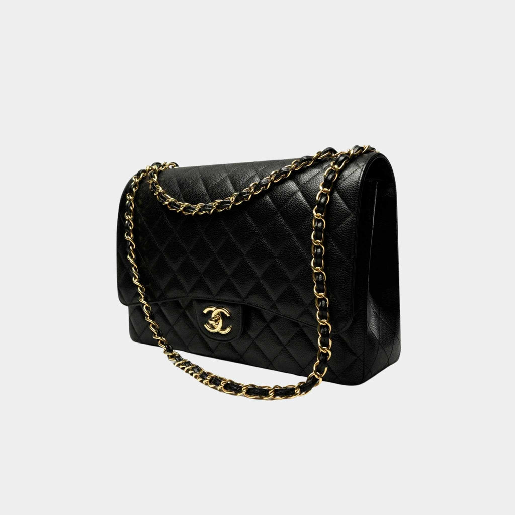 Maxi Classic Handbag Grained Calfskin Gold Tone Metal Black Chanel – Гарантія оригінальності – вид ззаду