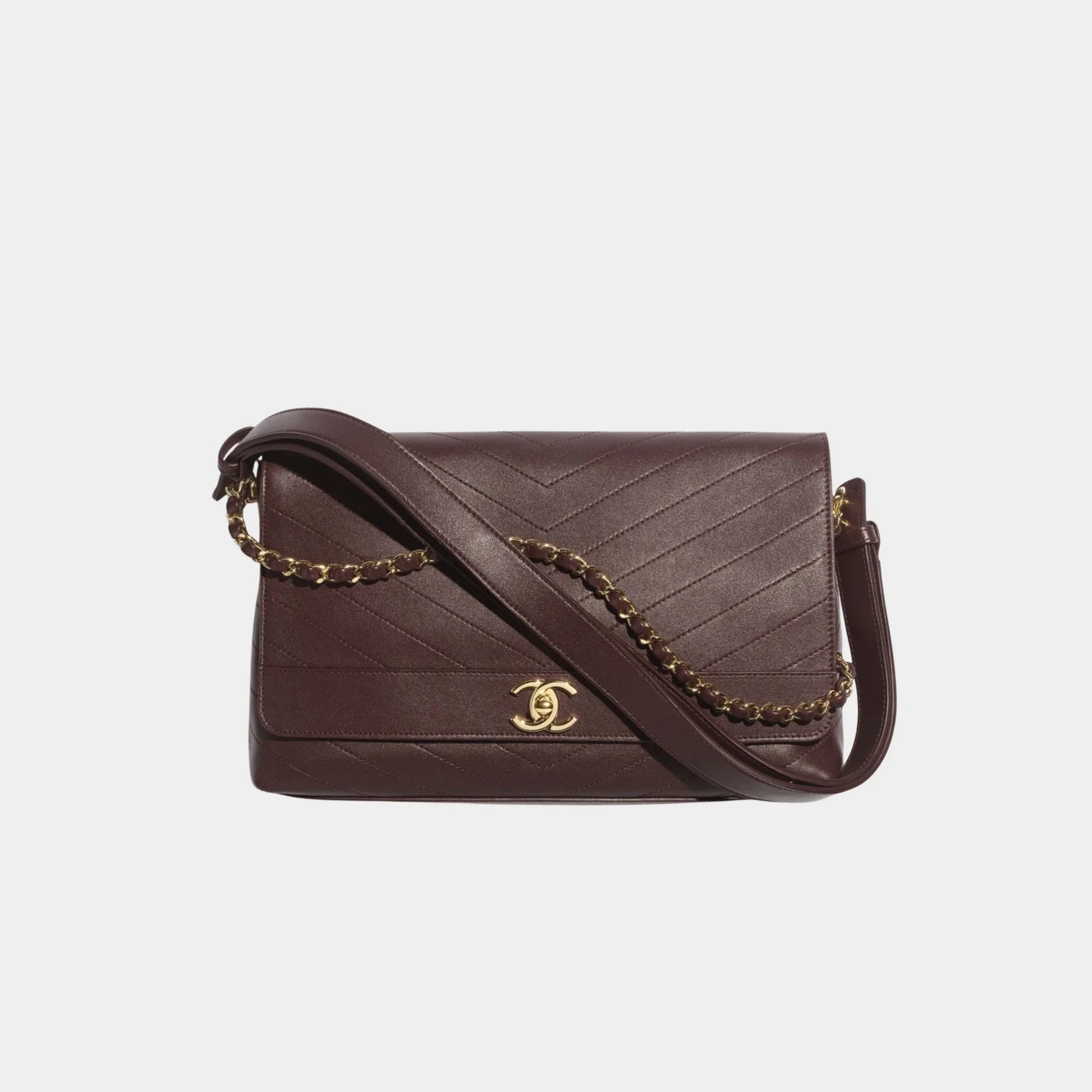 Maxi Flapbag Lambskin Dark Brown Chanel оригінал – Купити в Україні – боковий вид