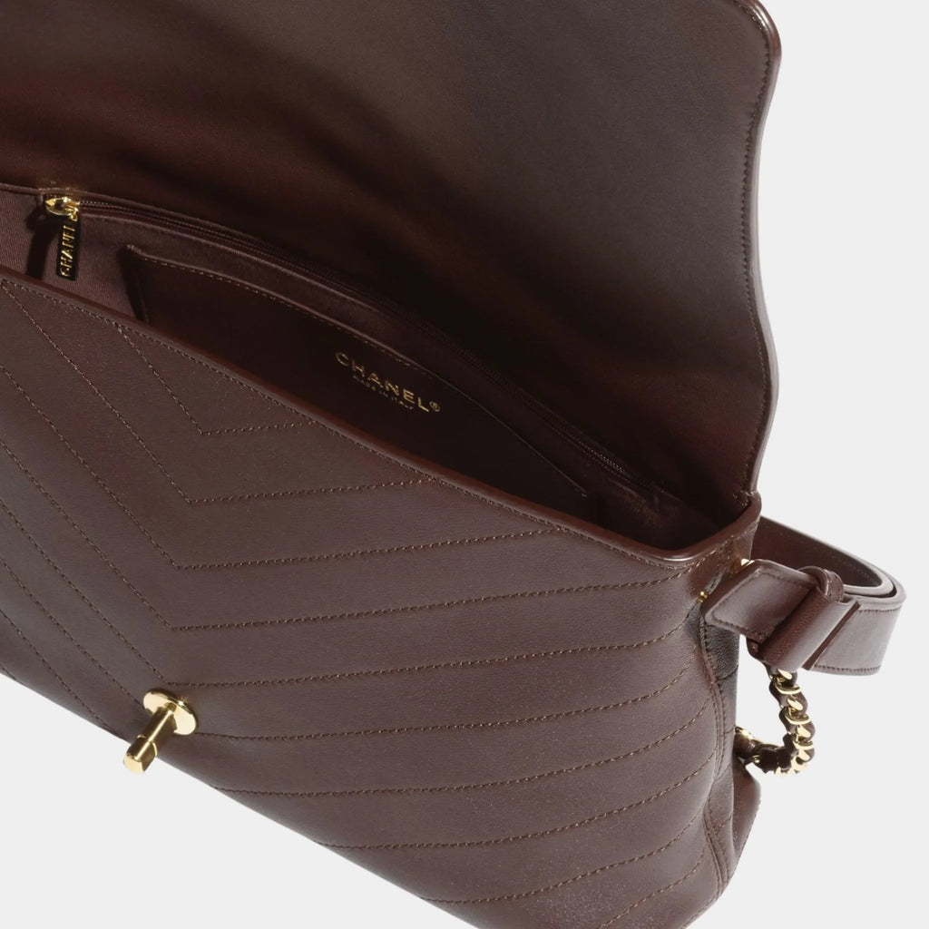 Maxi Flapbag Lambskin Dark Brown Chanel оригінал – Купити в Україні – вид ззаду