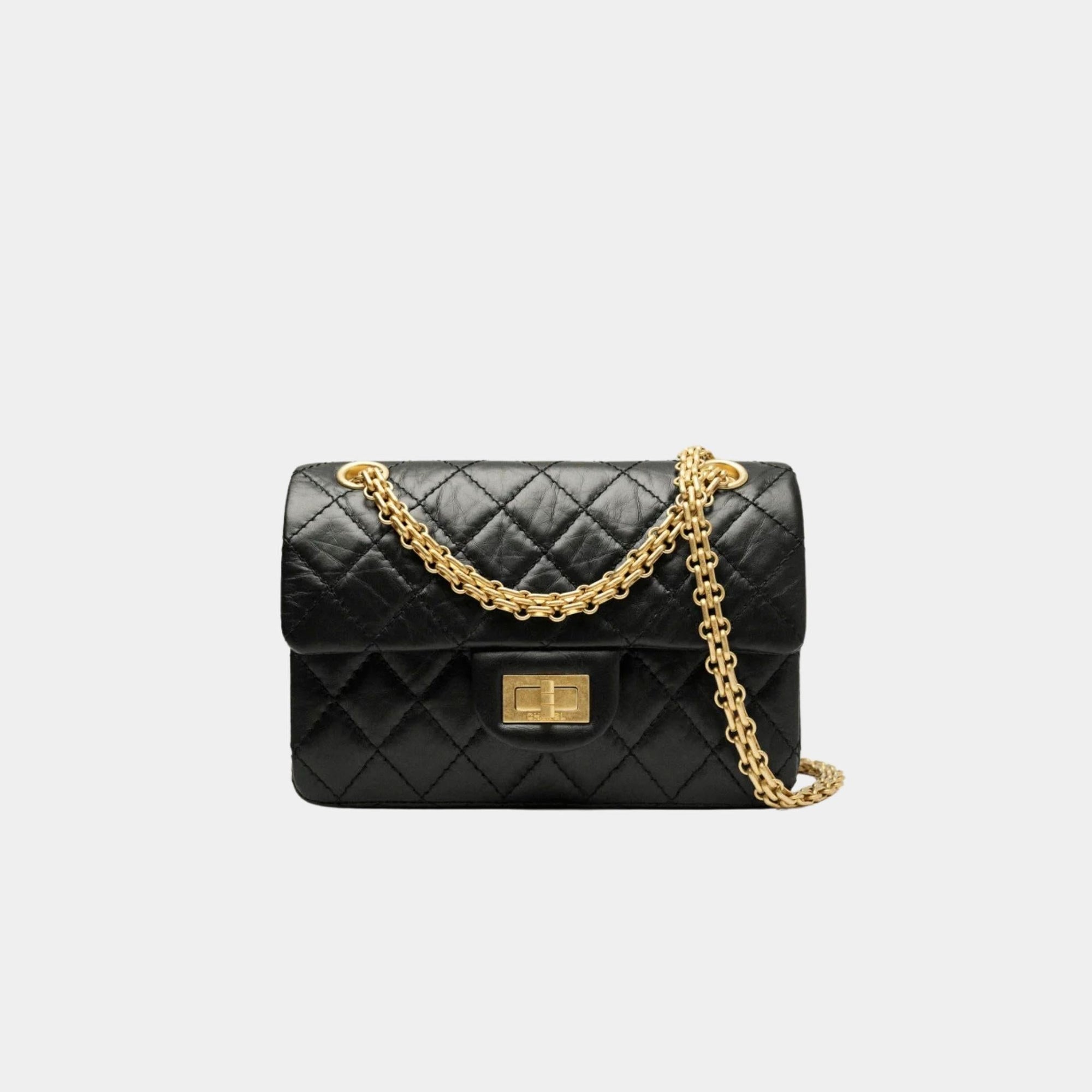 Mini 2.55 Handbag Aged Calfskin Gold Tone Metal Black Chanel оригінал – Купити в Україні – боковий вид
