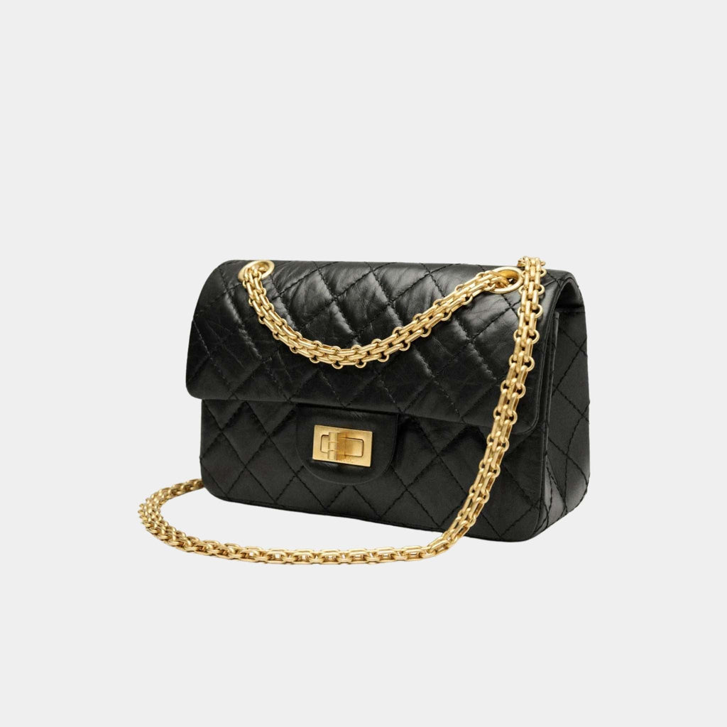 Mini 2.55 Handbag Aged Calfskin Gold Tone Metal Black Chanel оригінал – Купити в Україні – вид ззаду