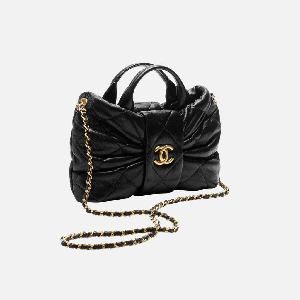 Mini Bow Bag Shiny Lambskin Black Gold Tone Metal Chanel оригінал – Купити в Україні – боковий вид
