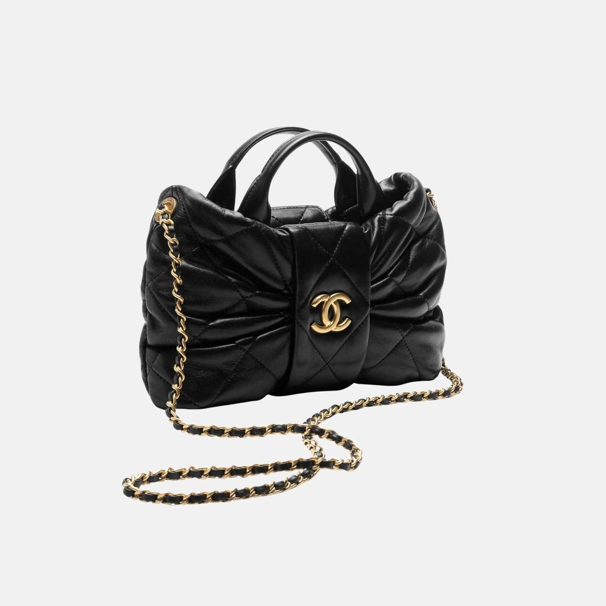 Mini Bow Bag Shiny Lambskin Black Gold Tone Metal Chanel оригінал – Купити в Україні – боковий вид
