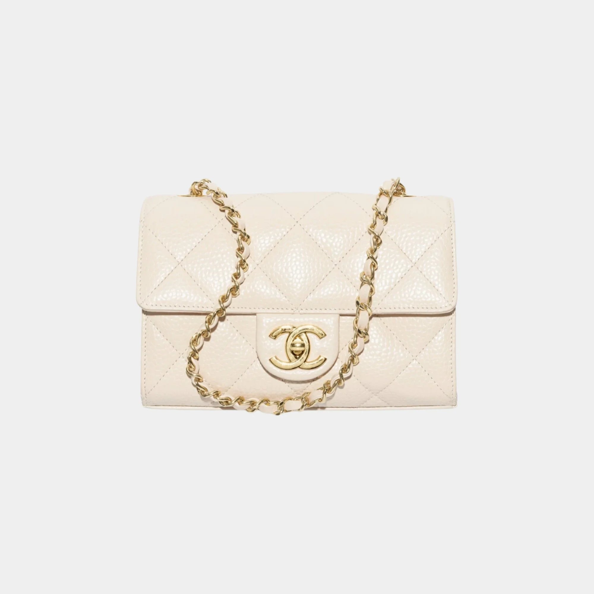 Оригінальна Mini Flap Bag Grained Calfskin & Gold-Tone Metal In Light Beige Chanel – боковий вид