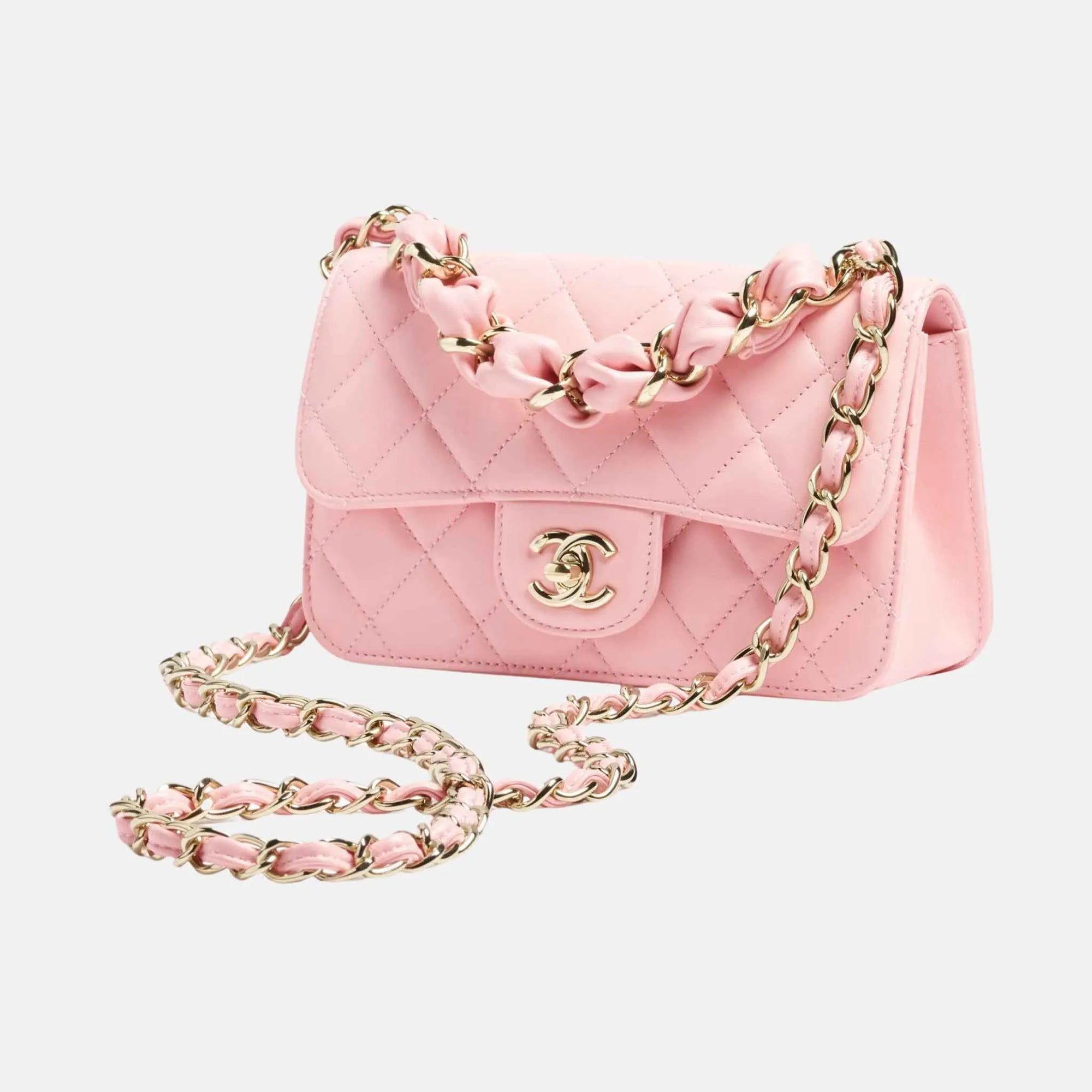 Mini Flap Bag In Light Pink Shiny Lambskin Chanel оригінал – Купити в Україні – боковий вид