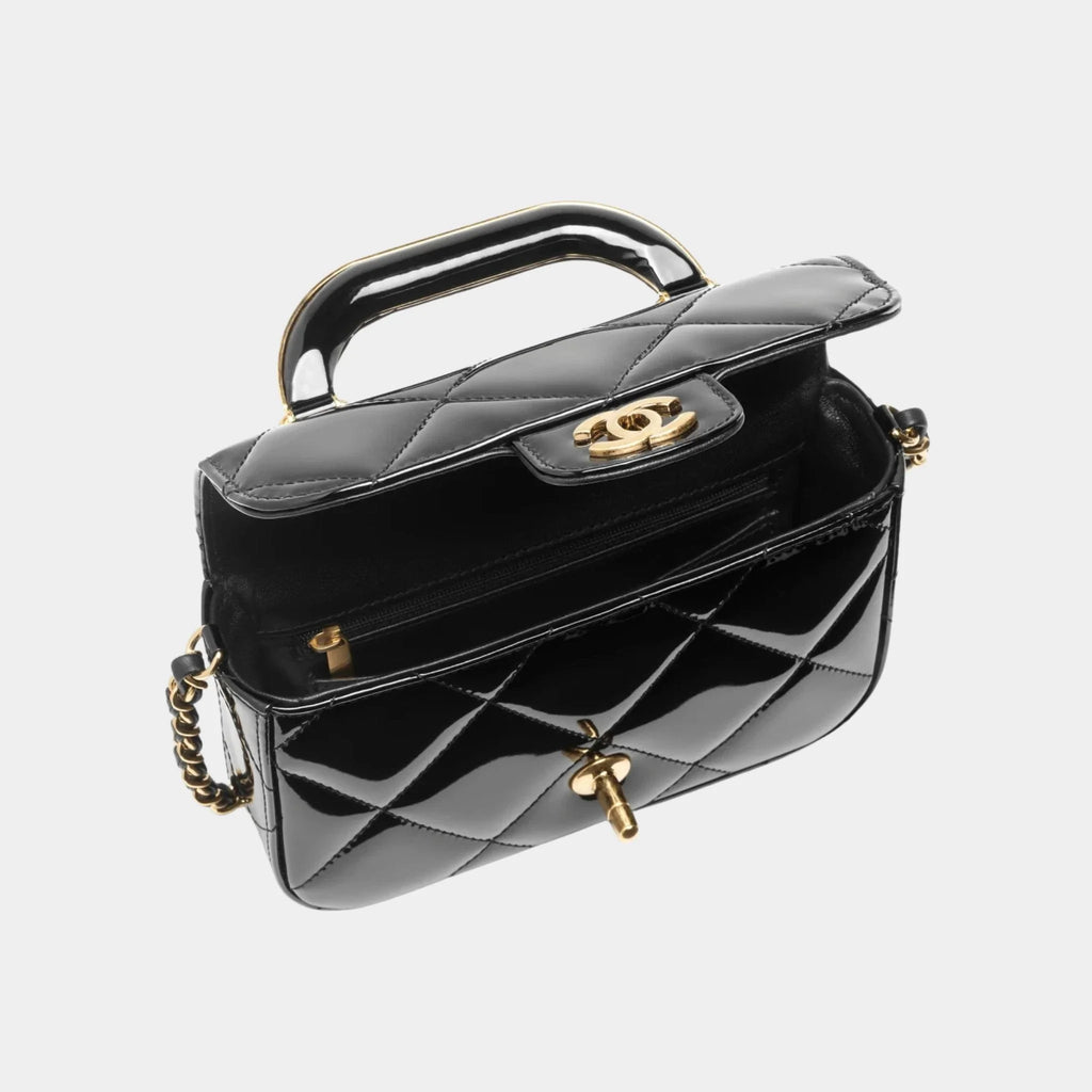 Mini Flap Bag With Handle Metallic Mirror Calfskin & Gold Metal Black Chanel оригінал – Купити в Україні – вид ззаду