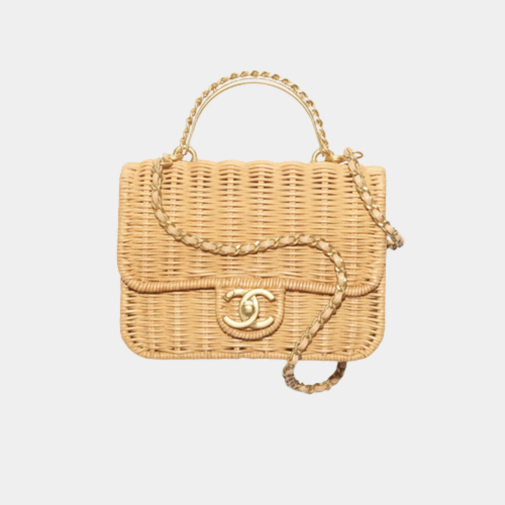 Оригінальна Mini Flap Bag With Top Handle Braided Raffia & Gold-Tone Metal Chanel – боковий вид