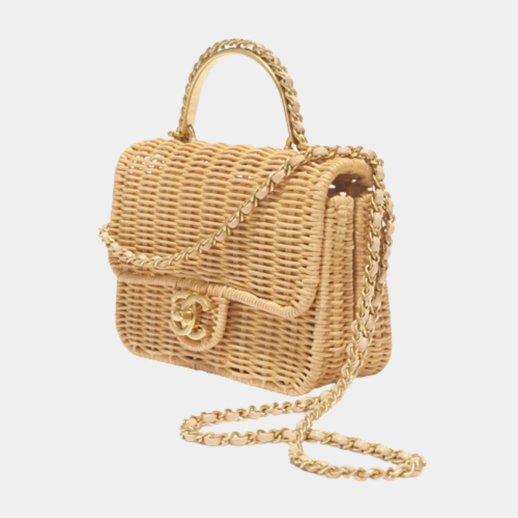 Оригінальна Mini Flap Bag With Top Handle Braided Raffia & Gold-Tone Metal Chanel – вид ззаду