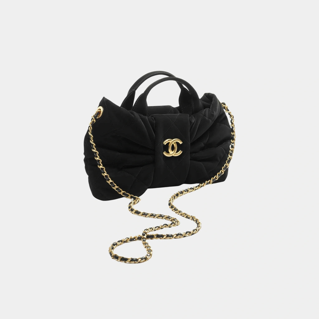 Mini Knot Bag Velvet Effect Nylon & Gold Metal Black Chanel оригінал – Купити в Україні – боковий вид