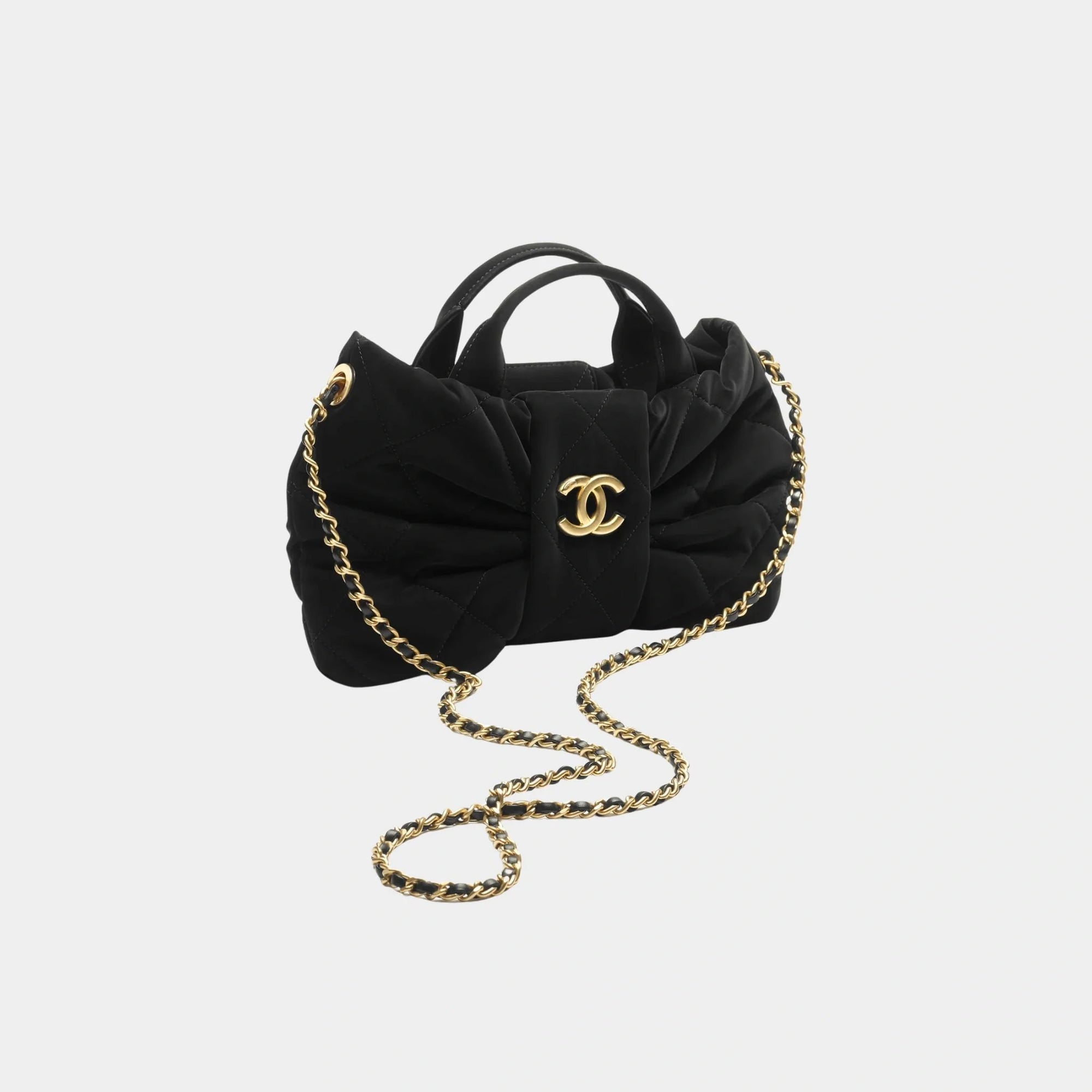 Mini Knot Bag Velvet Effect Nylon & Gold Metal Black Chanel оригінал – Купити в Україні – боковий вид