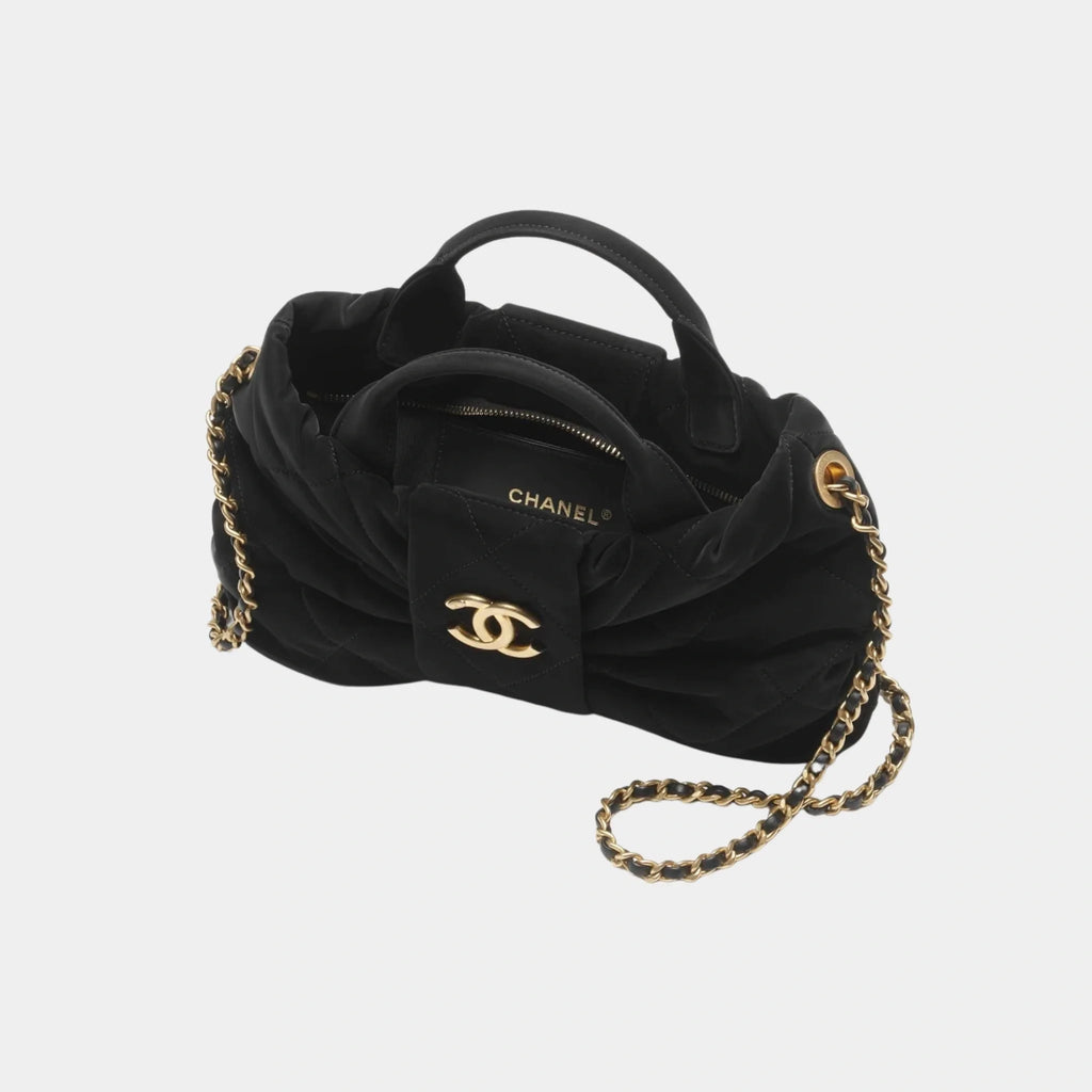 Mini Knot Bag Velvet Effect Nylon & Gold Metal Black Chanel оригінал – Купити в Україні – вид ззаду