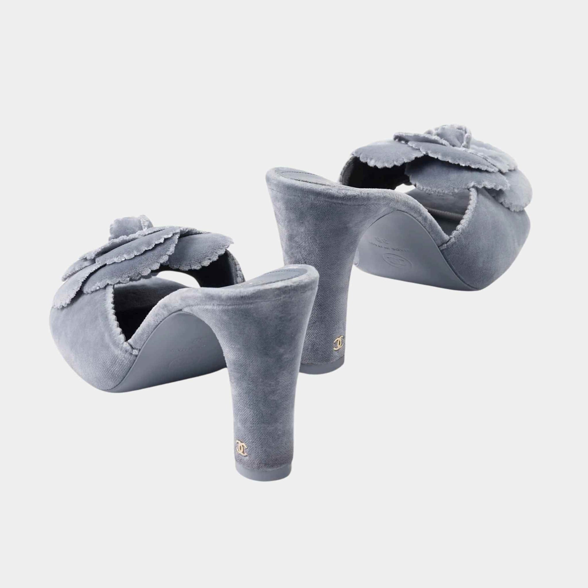 Mules Velvet Grey Chanel – Гарантія оригінальності – вид ззаду