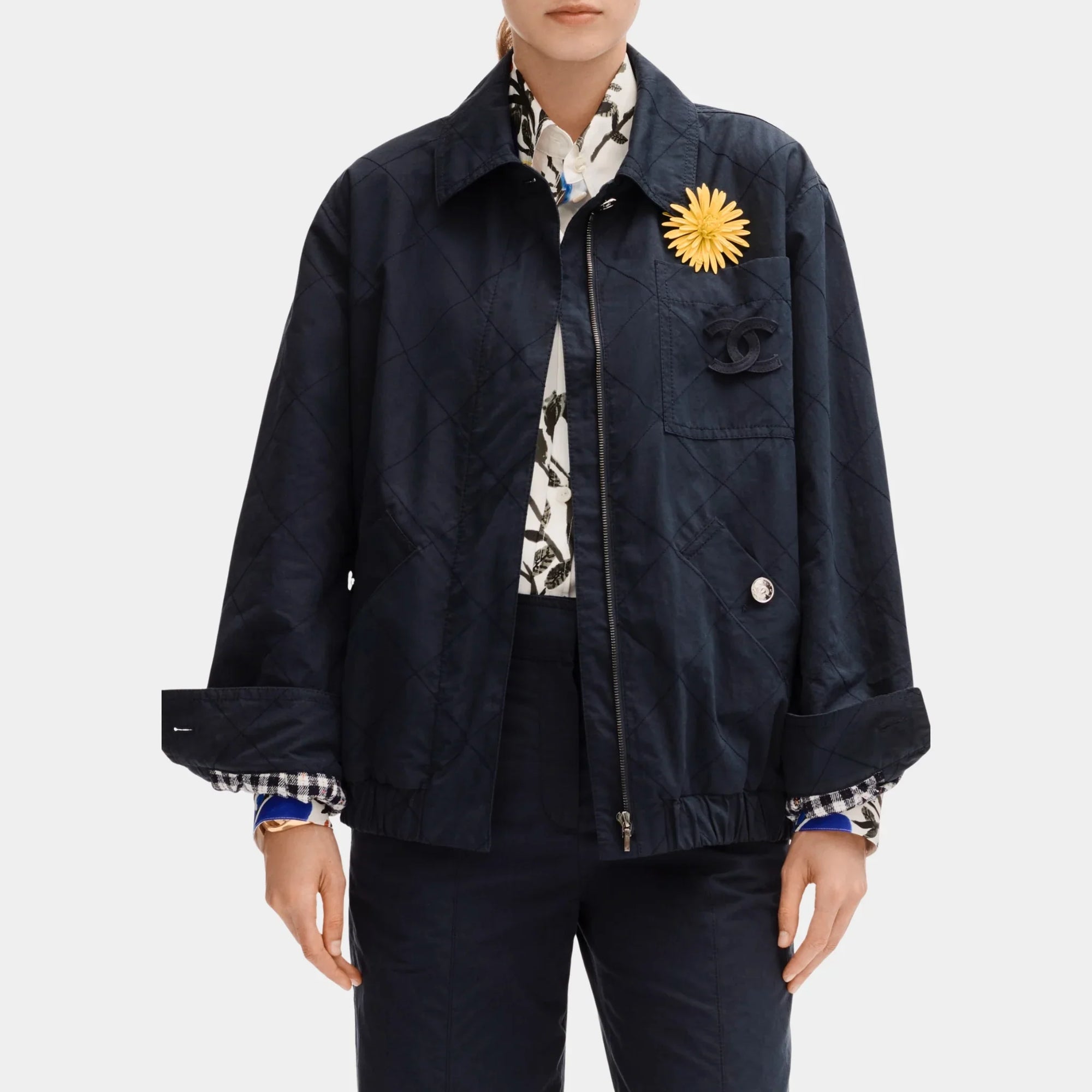 Navy Blue Jacket In Cotton Chanel – Гарантія оригінальності – боковий вид