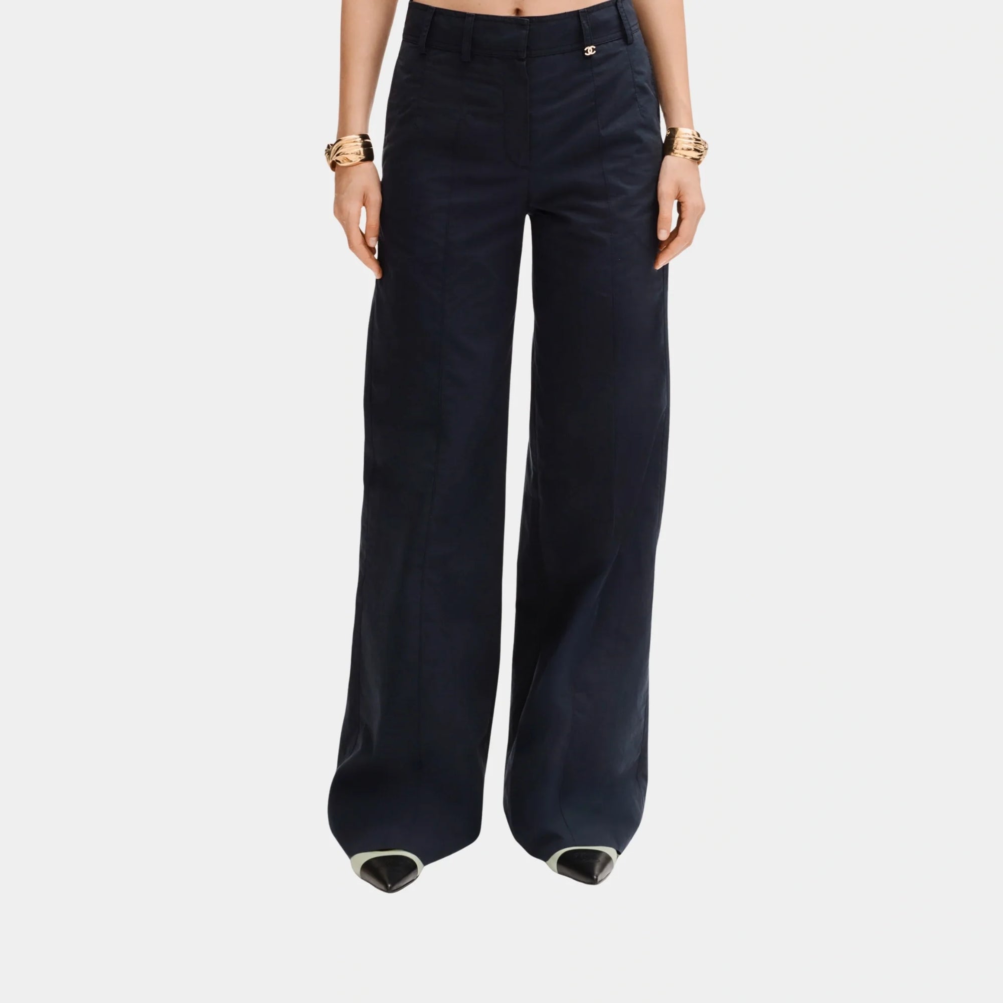 Navy Blue Trousers In Cotton Chanel – Гарантія оригінальності – боковий вид