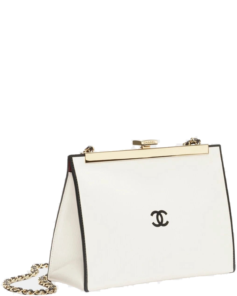 Оригінальна Evening Bag Printed Calfskin & Gold-Tone Metal Black & White Chanel
