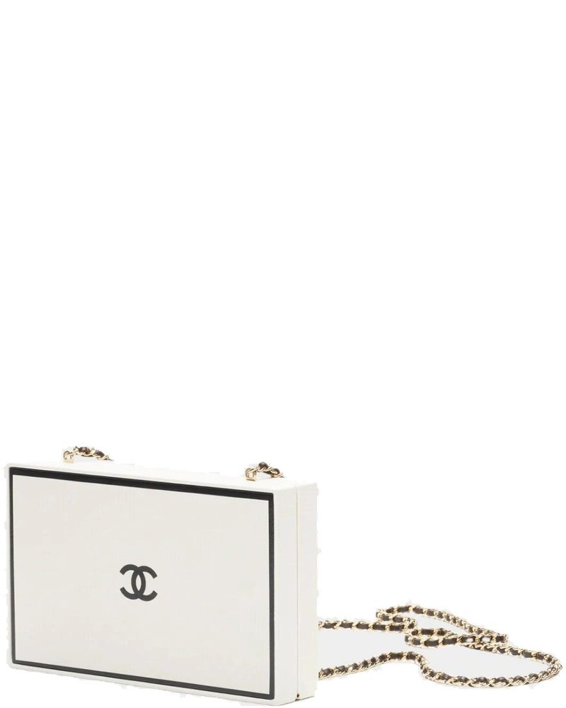 Evening Bag Box Printed Calfskin & Gold-Tone Metal Black & White Chanel – Гарантія оригінальності