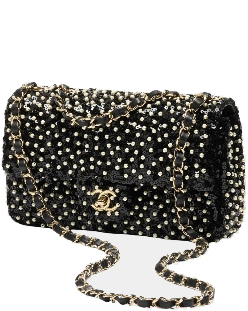 Evening Bag Sequins Imitation Pearls & Gold Metal Black & White Chanel оригінал – Купити в Україні