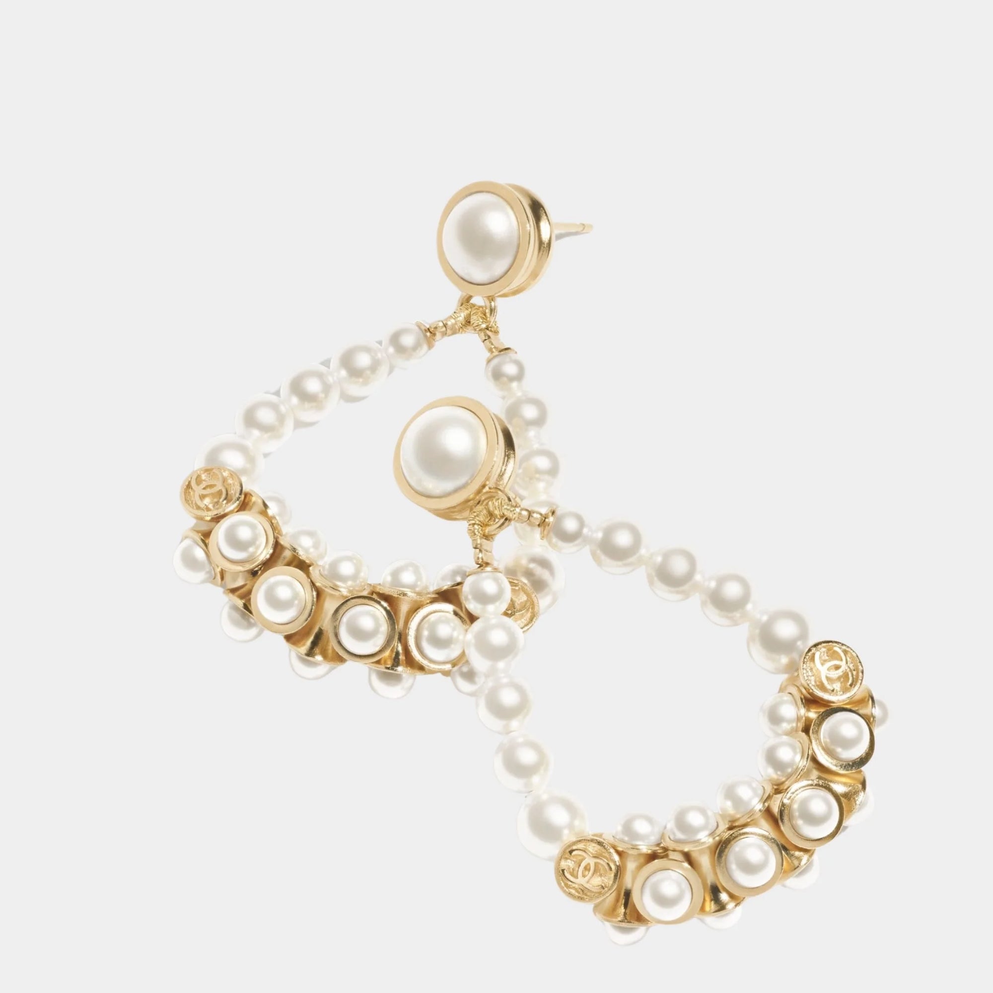 Pendant Earrings Metal & Glass Pearls Gold & Pearly White Chanel оригінал – Купити в Україні – вид ззаду