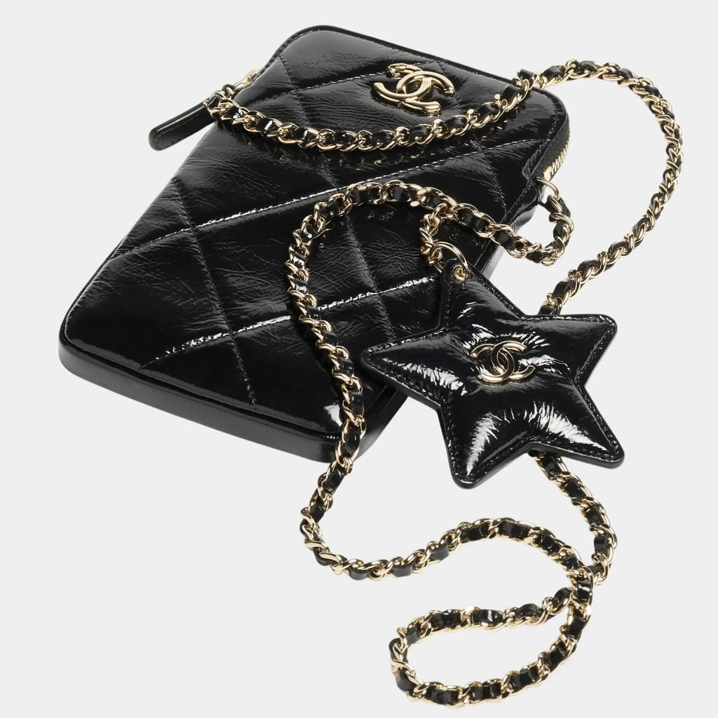 Phone Case With Chain Black Shiny Crumpled Calfskin Chanel оригінал – Купити в Україні – вид ззаду