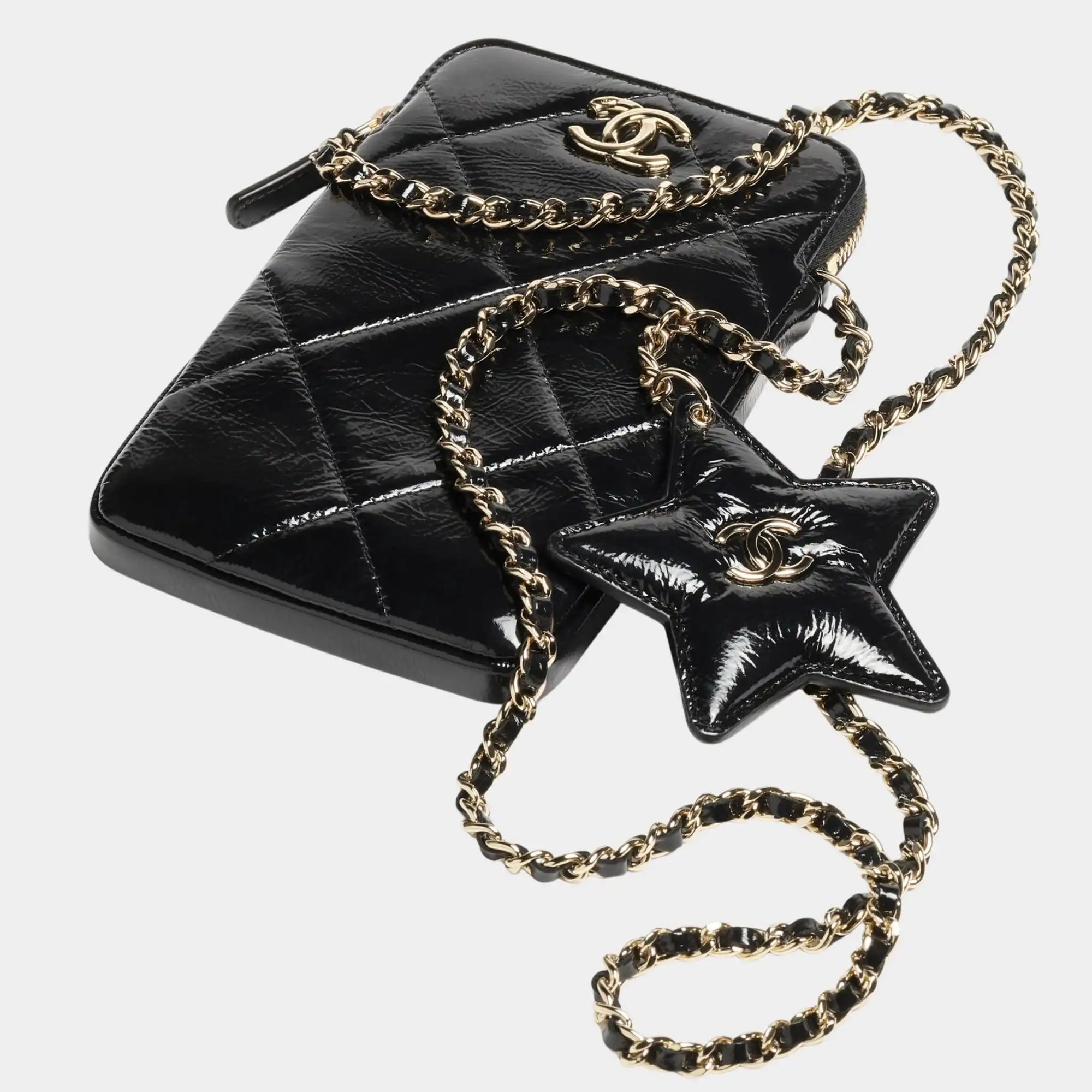 Phone Case With Chain Black Shiny Crumpled Calfskin Chanel оригінал – Купити в Україні – вид ззаду