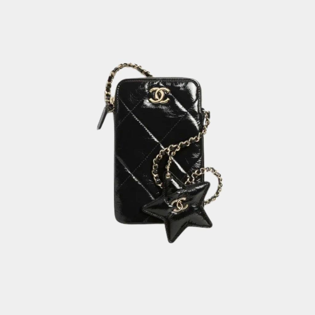 Phone Case With Chain Black Shiny Crumpled Calfskin Chanel оригінал – Купити в Україні – боковий вид