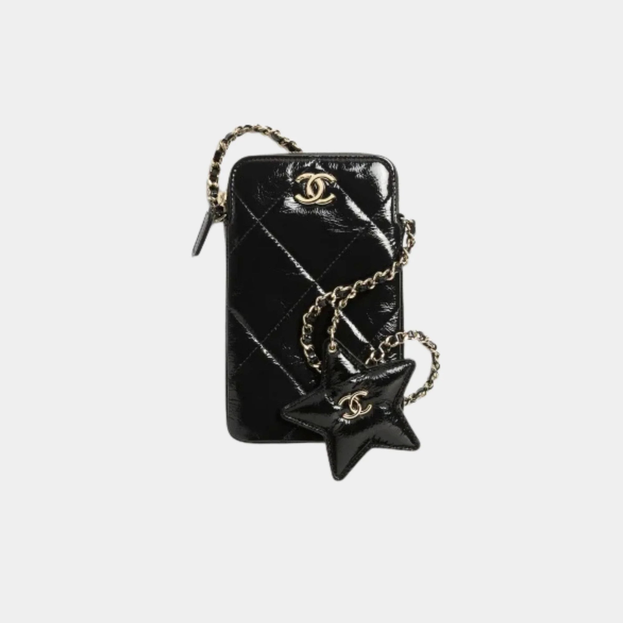 Phone Case With Chain Black Shiny Crumpled Calfskin Chanel оригінал – Купити в Україні – боковий вид