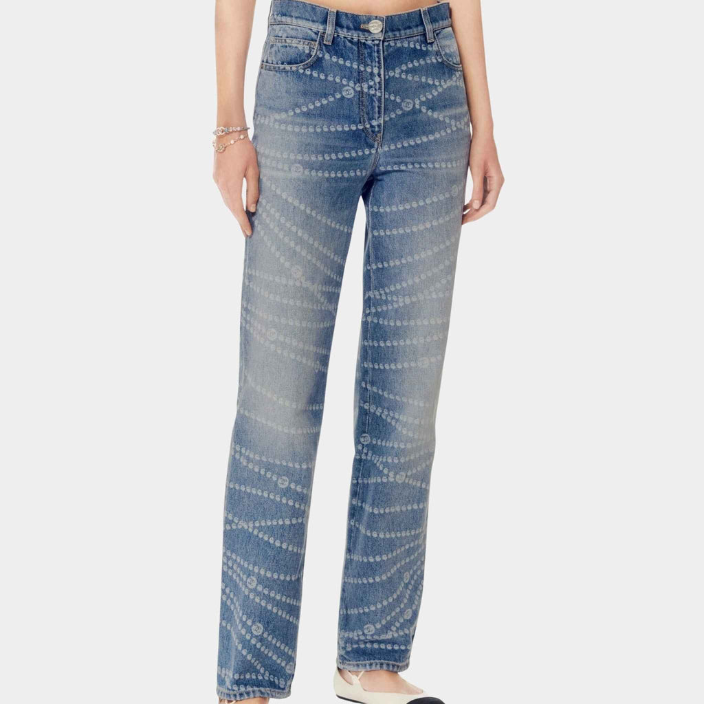 Оригінальна Printed Washed Blue And White Denim Jeans Chanel – боковий вид