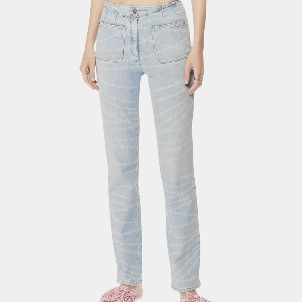 Printed Washed Light Blue And White Denim Jeans Chanel оригінал – Купити в Україні – боковий вид