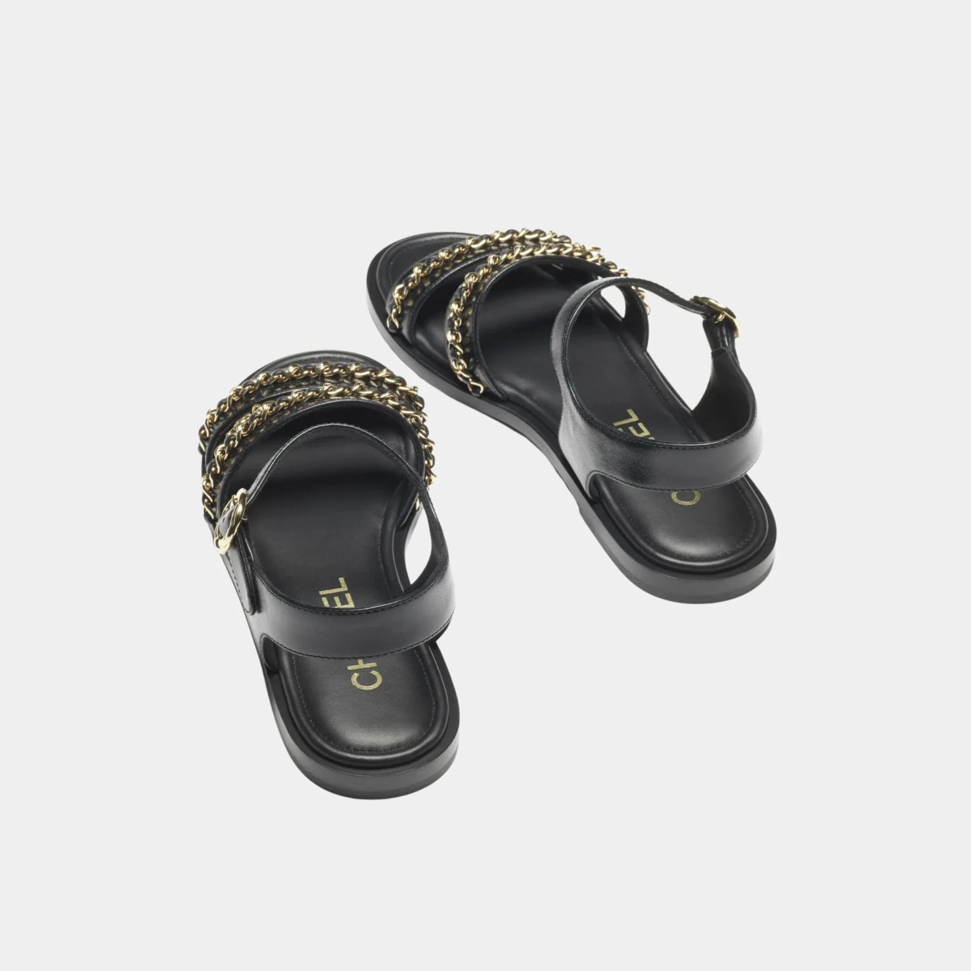 Sandals In Calfskin With Gold Plated Chains Chanel – Гарантія оригінальності – вид ззаду