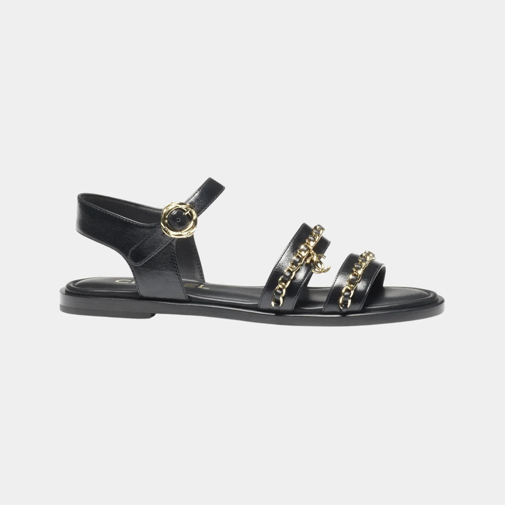 Sandals In Calfskin With Gold Plated Chains Chanel – Гарантія оригінальності – боковий вид