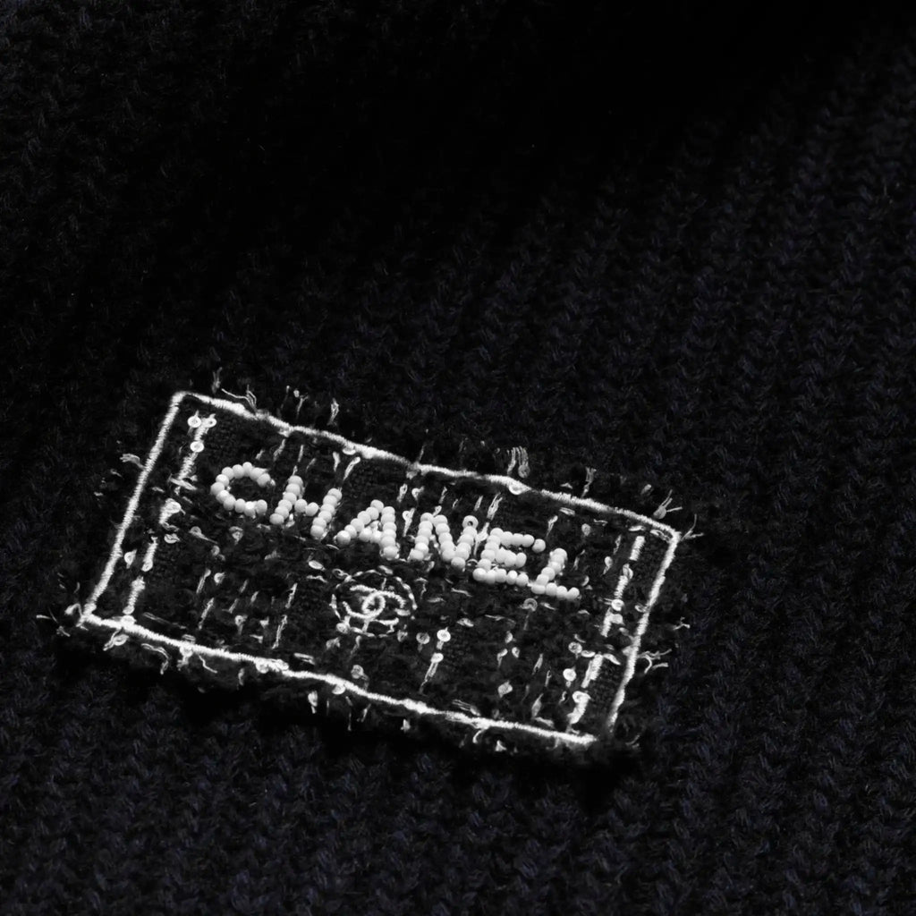 Scarf Cashmere Navy Blue Black & White Chanel – Гарантія оригінальності – вид ззаду