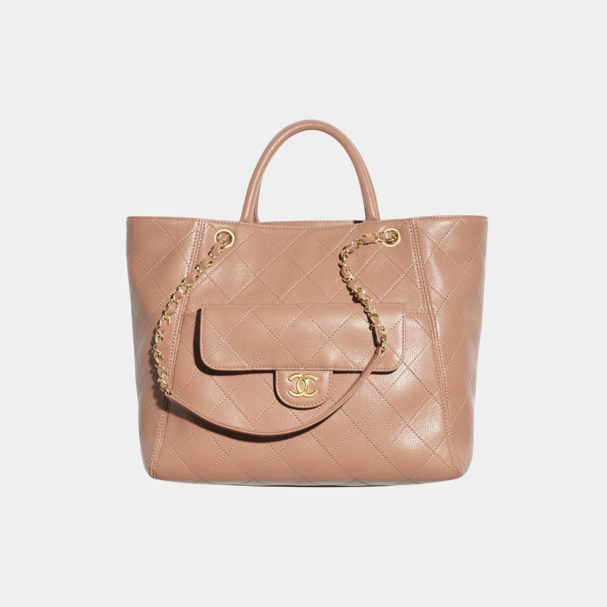 Shopping Bag Grained Calfskin & Gold Tone Metal Brown Chanel оригінал – Купити в Україні – боковий вид