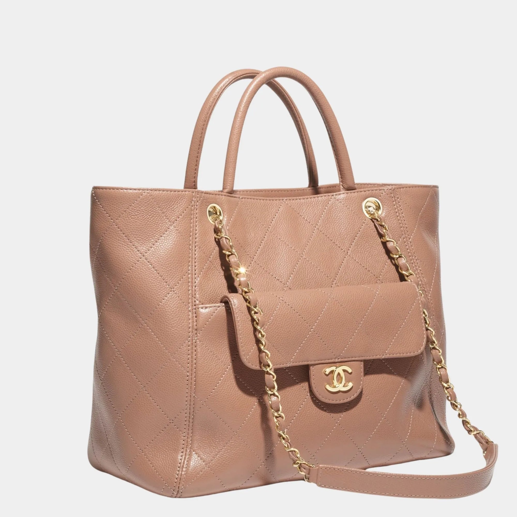 Shopping Bag Grained Calfskin & Gold Tone Metal Brown Chanel оригінал – Купити в Україні – детальний вид