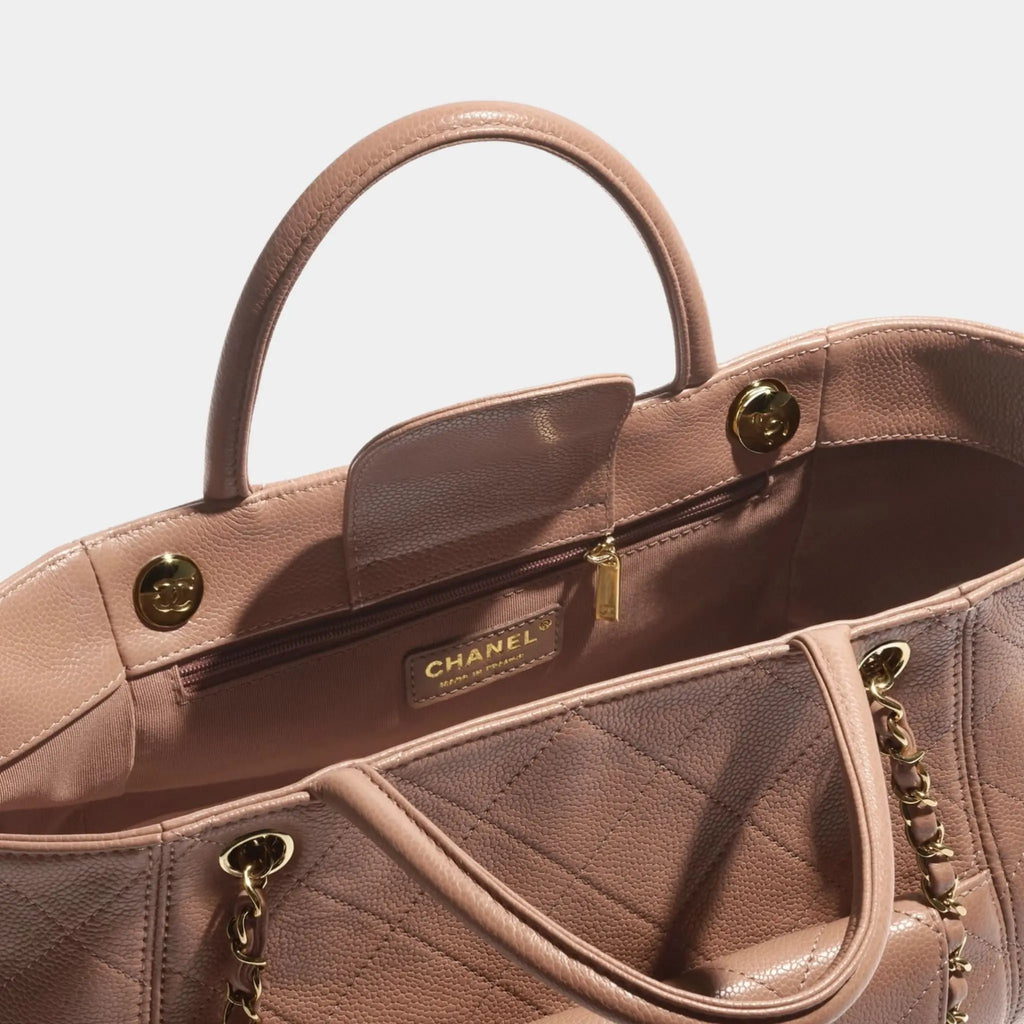 Shopping Bag Grained Calfskin & Gold Tone Metal Brown Chanel оригінал – Купити в Україні – вид ззаду