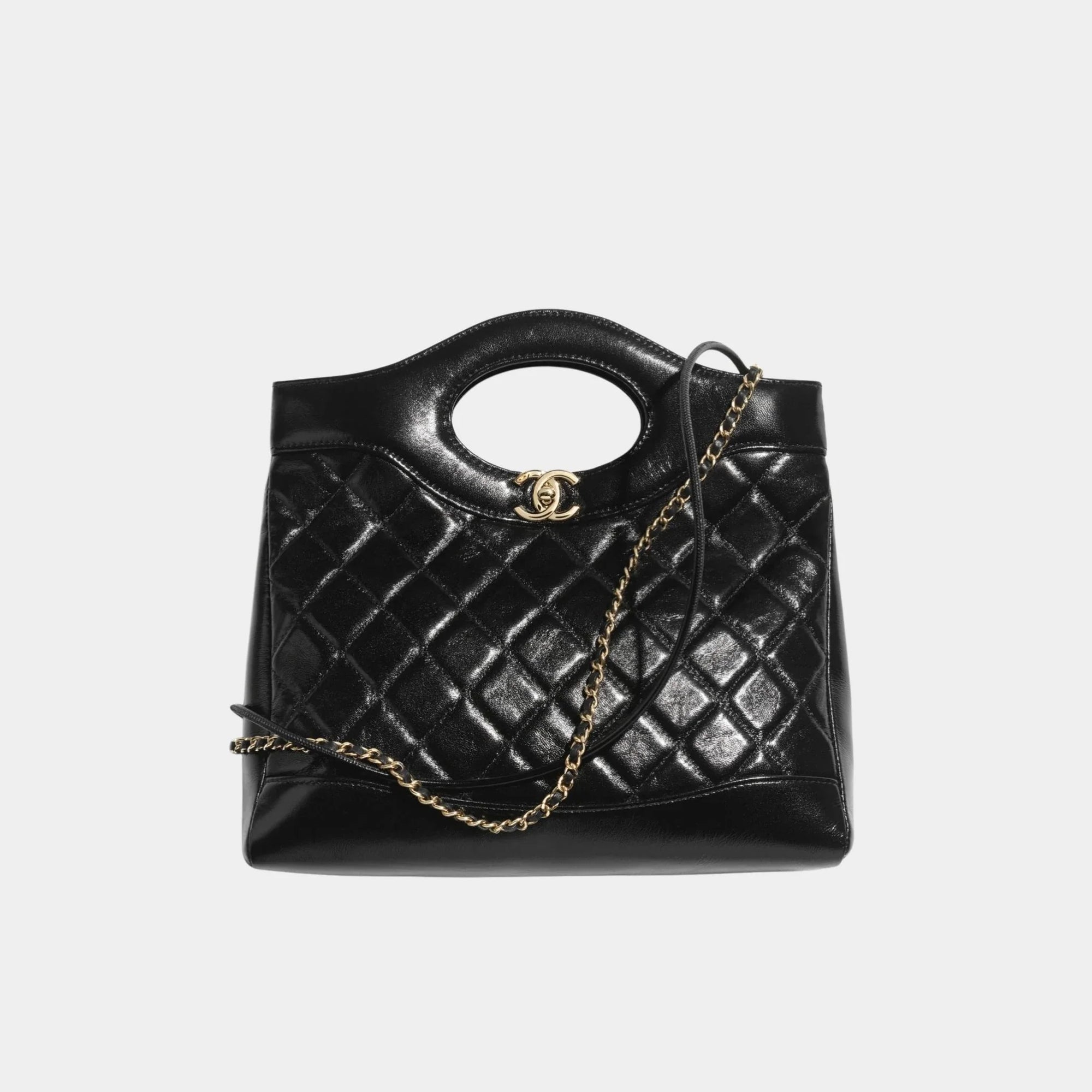Shopping Bag Shiny Lambskin & Gold Tone Metal Black Chanel оригінал – Купити в Україні – боковий вид