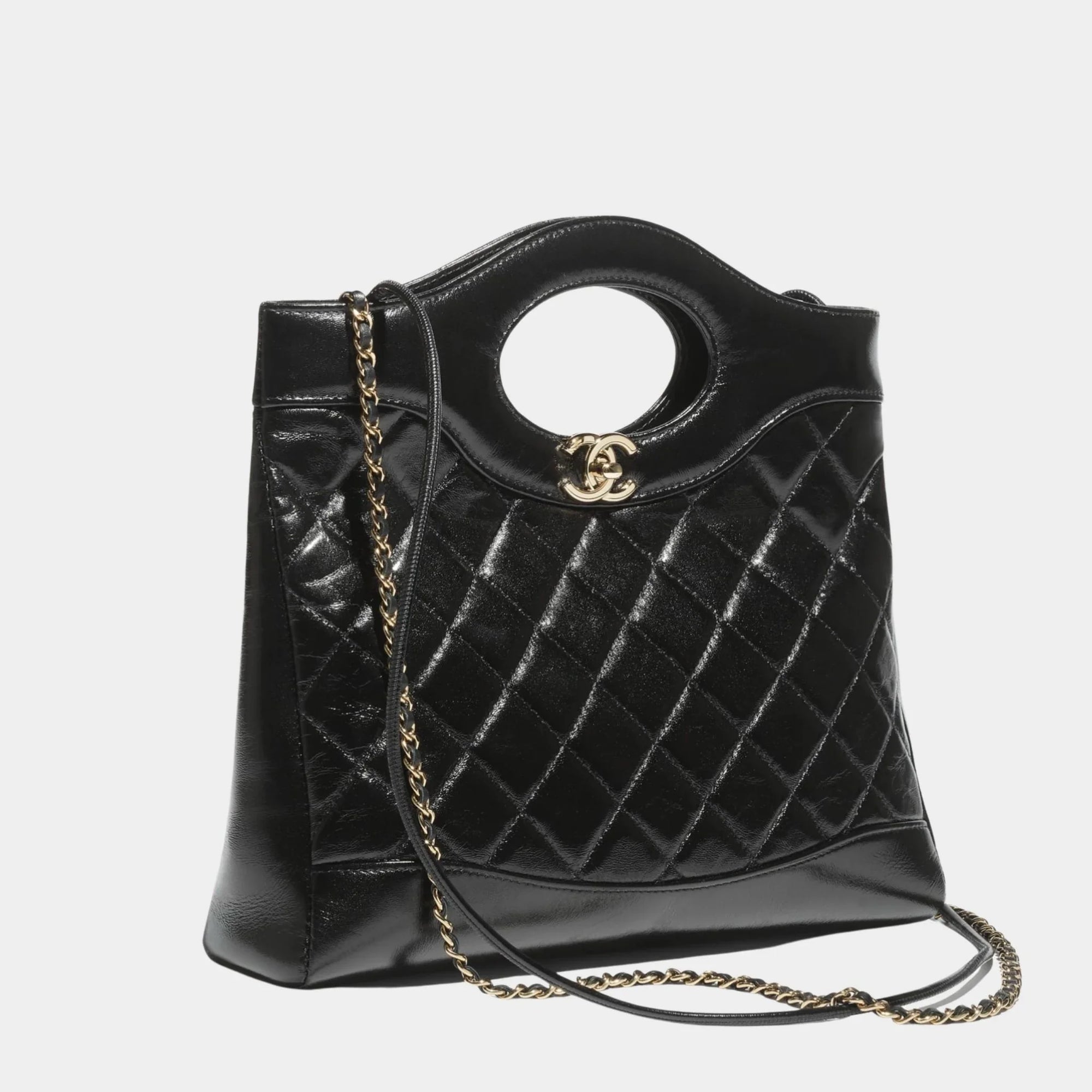 Shopping Bag Shiny Lambskin & Gold Tone Metal Black Chanel оригінал – Купити в Україні – вид ззаду