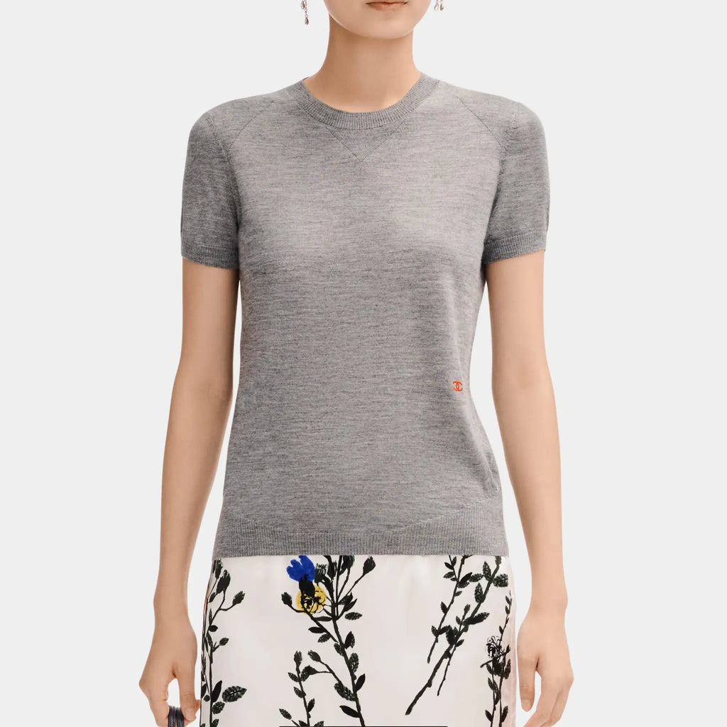 Short Sleeved Top In Grey Cashmere And Silk Chanel – Гарантія оригінальності – боковий вид