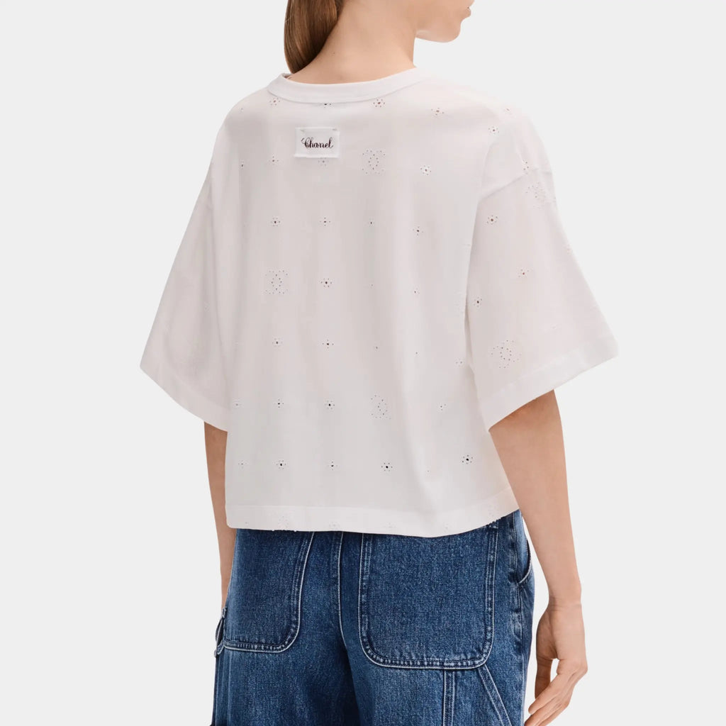 Short Sleeved Top In White Cotton Chanel – Гарантія оригінальності – вид ззаду