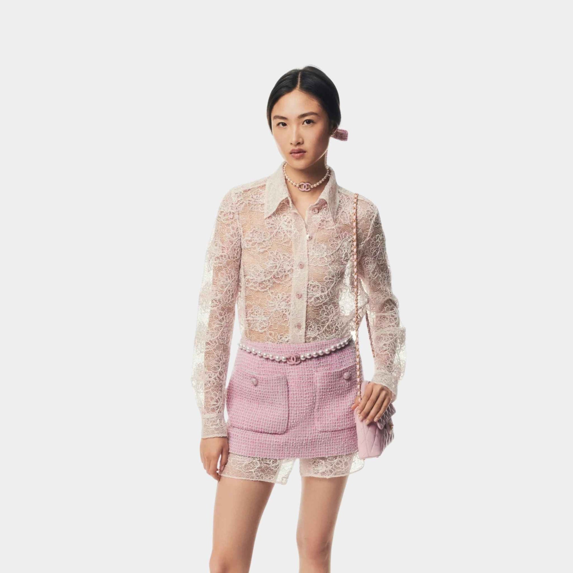 Skirt Cotton Tweed Light Pink Grey Chanel – Гарантія оригінальності – вид ззаду
