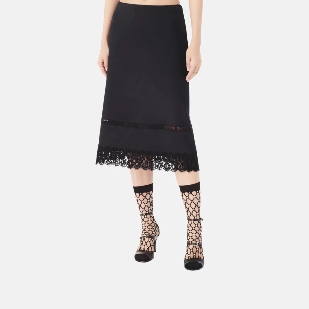 Skirt In Black Silk Satin And Lace Chanel – Гарантія оригінальності – вид ззаду