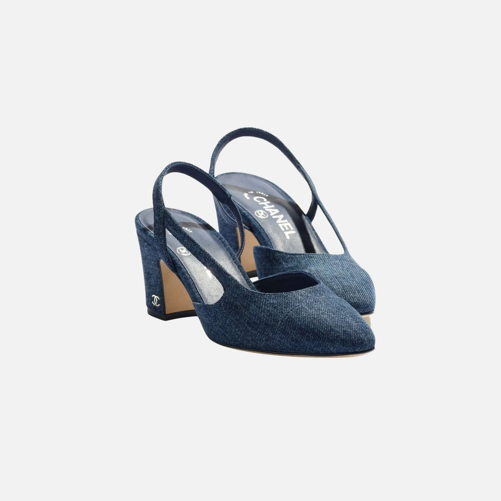 Heeled Slingbacks In Denim Chanel оригінал – Купити в Україні – вид ззаду