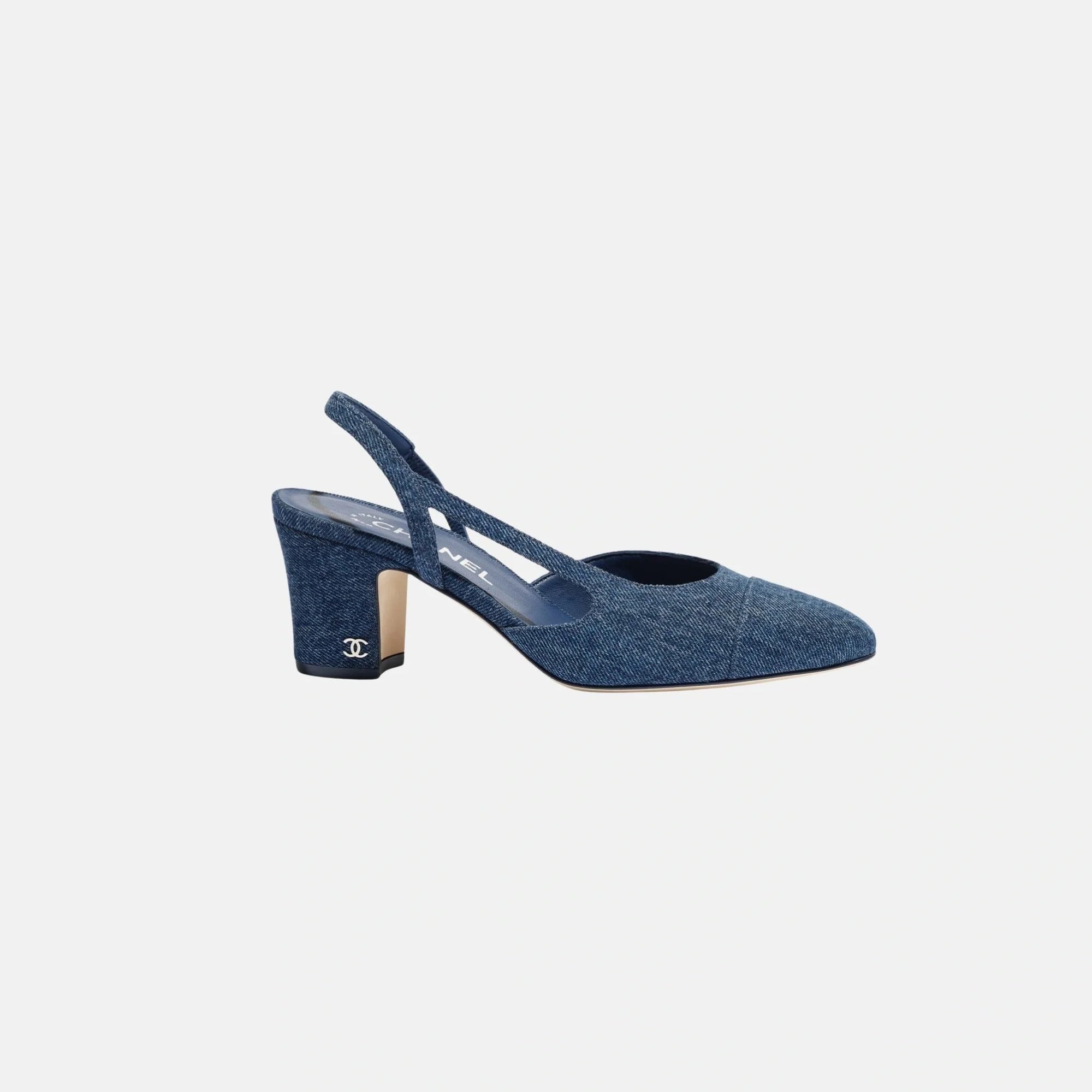 Heeled Slingbacks In Denim Chanel оригінал – Купити в Україні – боковий вид