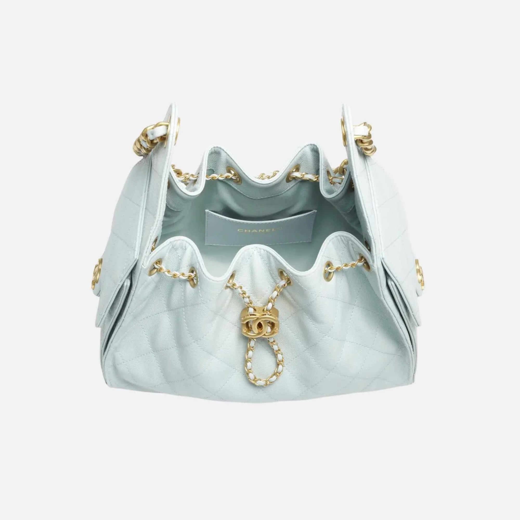 Small Chanel 25 Bag In Light Blue Calfskin Chanel оригінал – Купити в Україні – вид ззаду