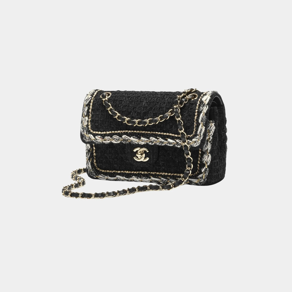 Small Classic Bag Cotton Tweed & Gold Metal Black Chanel – Гарантія оригінальності – боковий вид