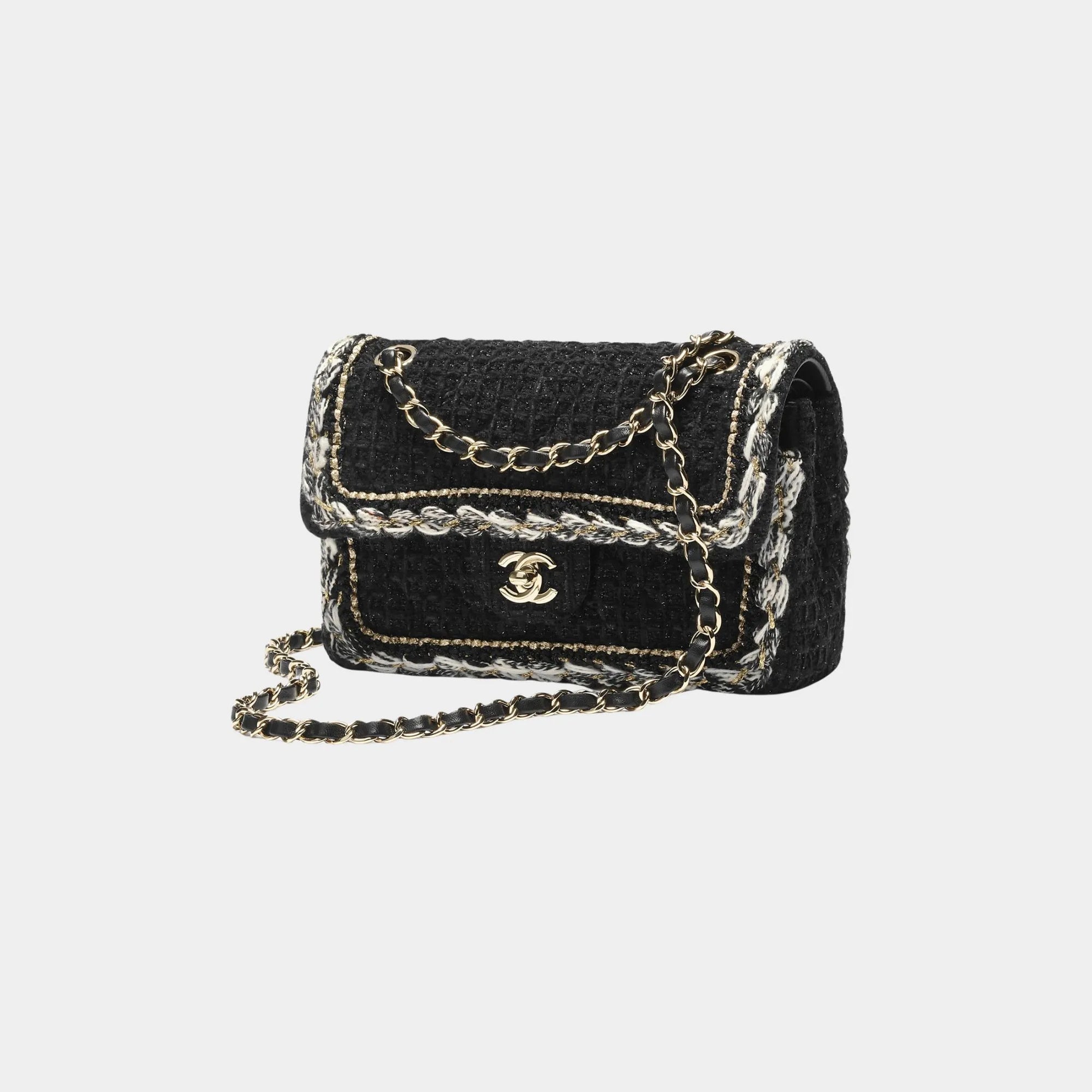 Small Classic Bag Cotton Tweed & Gold Metal Black Chanel – Гарантія оригінальності – боковий вид