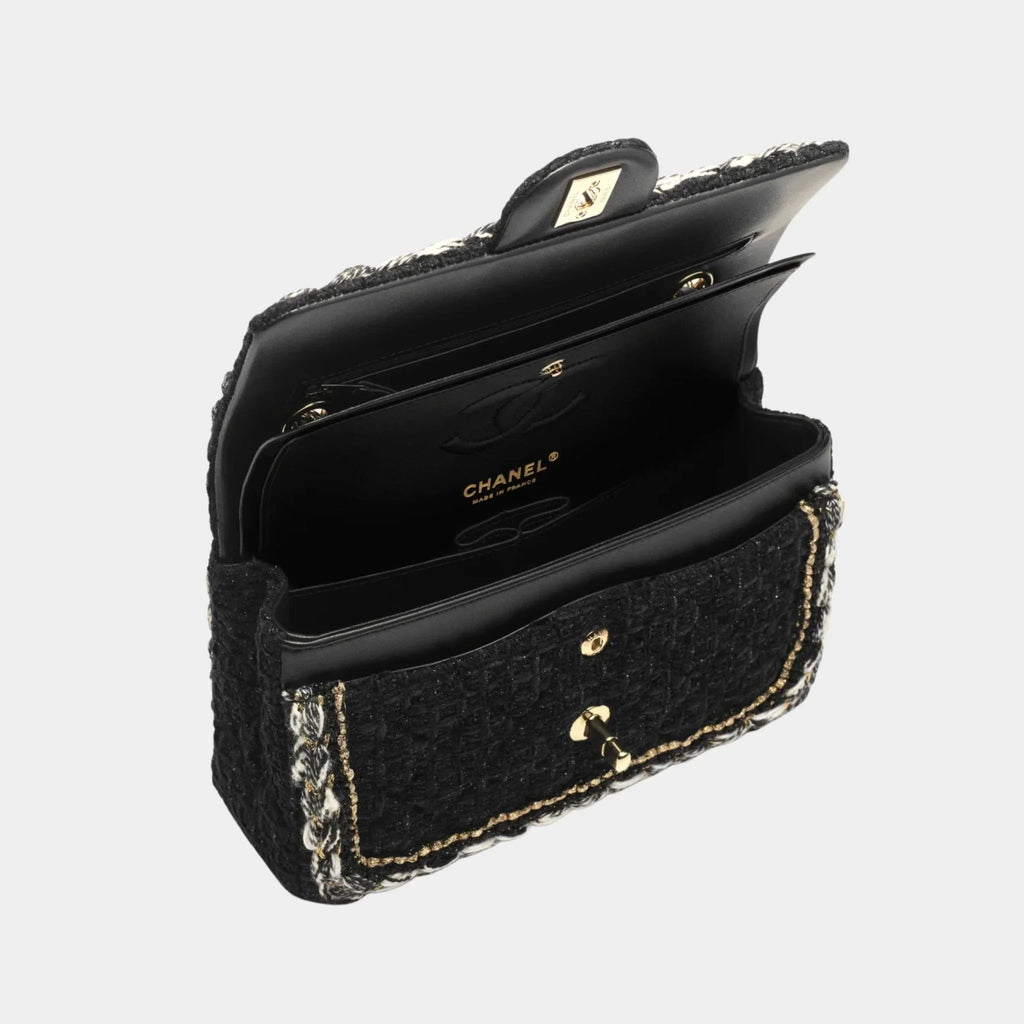 Small Classic Bag Cotton Tweed & Gold Metal Black Chanel – Гарантія оригінальності – вид ззаду