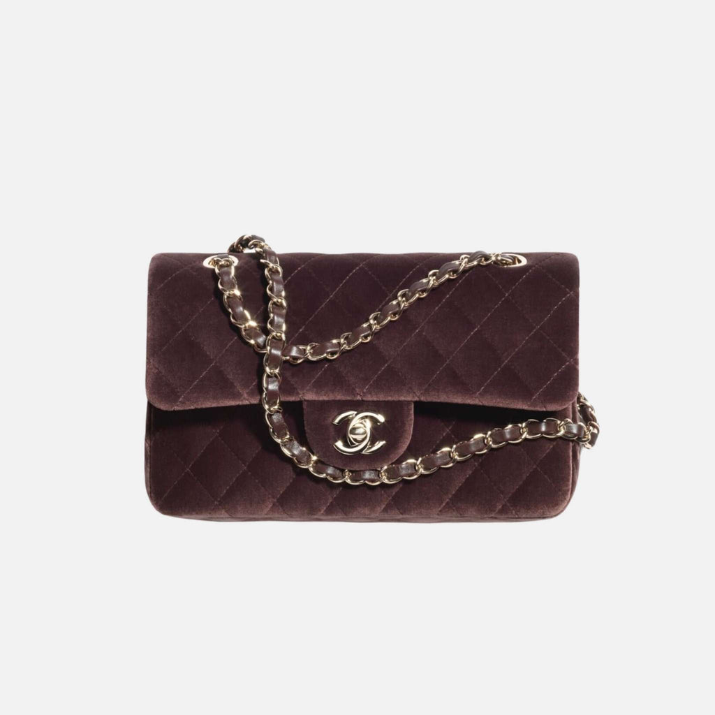 Оригінальна Small Classic Handbag In Velvet And Gold Metal Chanel – боковий вид